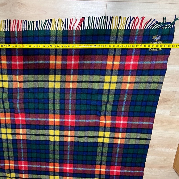 Vtg All Wool England Made Scottish Glen Check Plaid Fringe Throw Blanket 56 X 60 - Picture 9 of 10